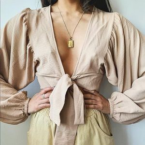 Woven Tie Front Crop Top